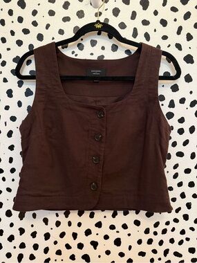Banana Republic Linen blend Brown Button Up Cropped Vest Top